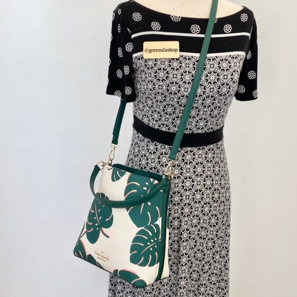 Kate Spade Purse Monstera Leaves Small Bucket Bag - Picture 9 of 10
